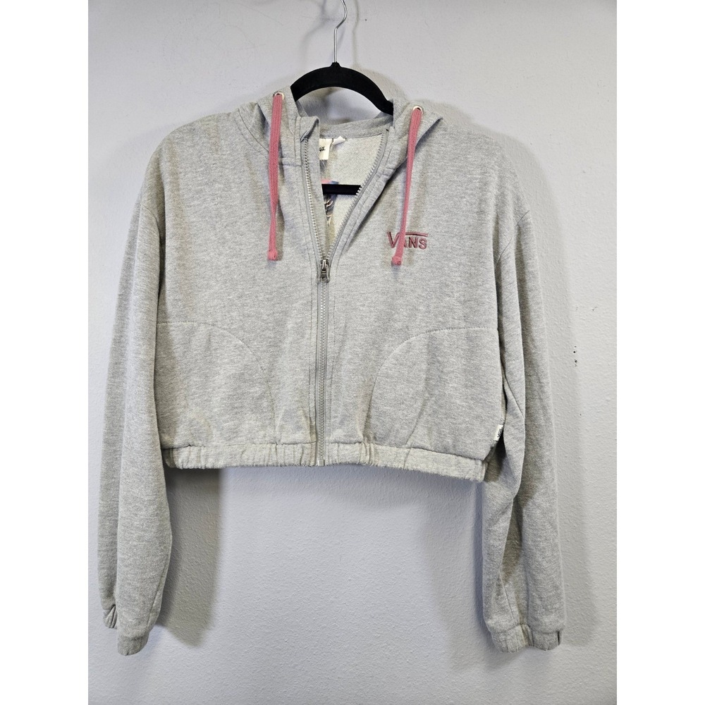 Vans Skate Streetwear Cropped Zip Up Fleece Hoodie Gray XS